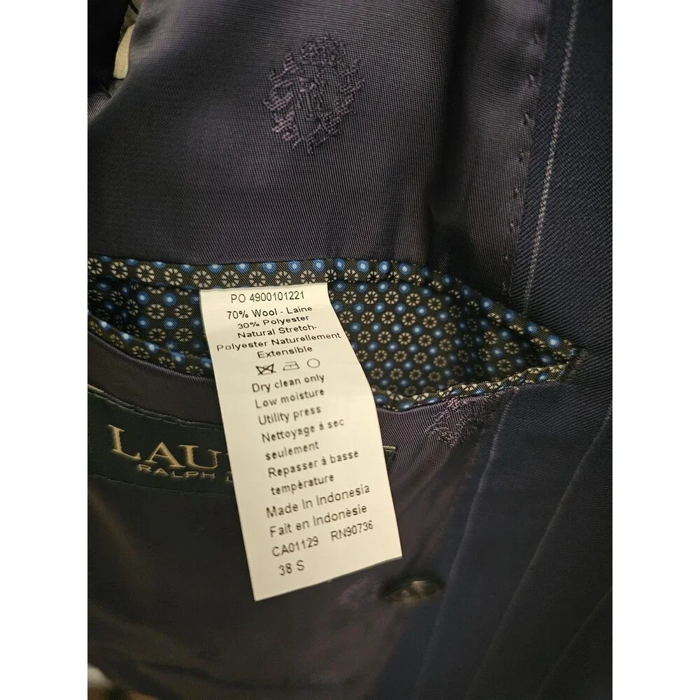 ​Lauren Ralph Lauren Mens Blazer 38S Navy Blue Pinstripe Double Breasted Lindsay